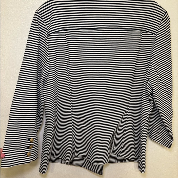 CAbi Black and White nautical Striped Jacket 3/4th length sleeve - Picture 4 of 8